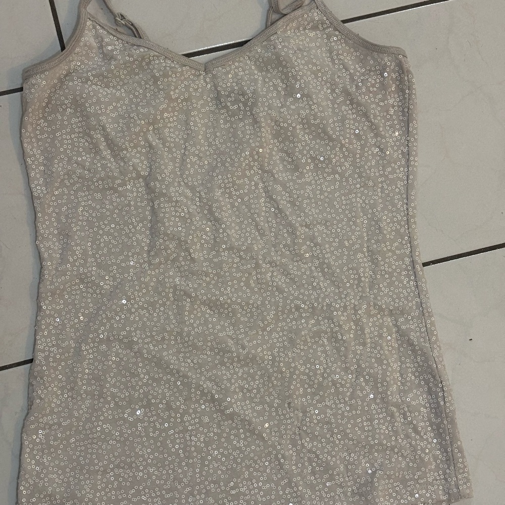 vintage y2k 90s semi sheer sparkle sequin white tank top